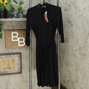 Nina Leonard Button Down Shirt Dress Black Small